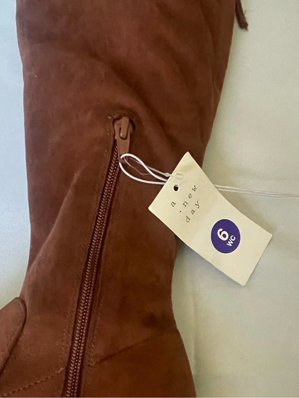 A New Day Cognac Brown Over The Knee Boots Wide Calf Size 6WC Faux Suede Boots
